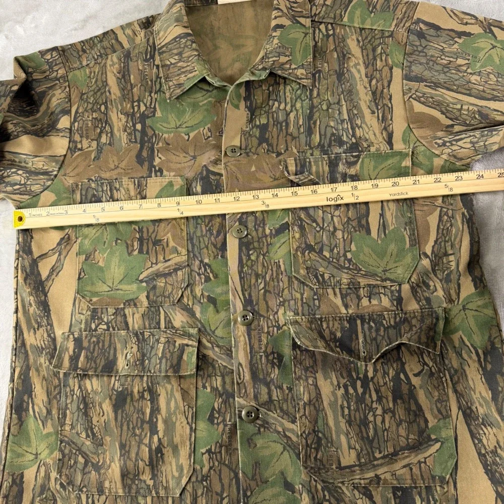 VTG 80s Trebark Camo Hunting Jacket Mens L Green Brown Leaf BarkCoat USA made